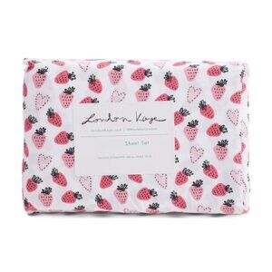 London Kaye Twin XL Strawberry Hearts Sheet Set NWT